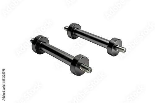 A Pair of Black Metal Dumbbell Handles For Strength Training on a Clear PNG or White Background.