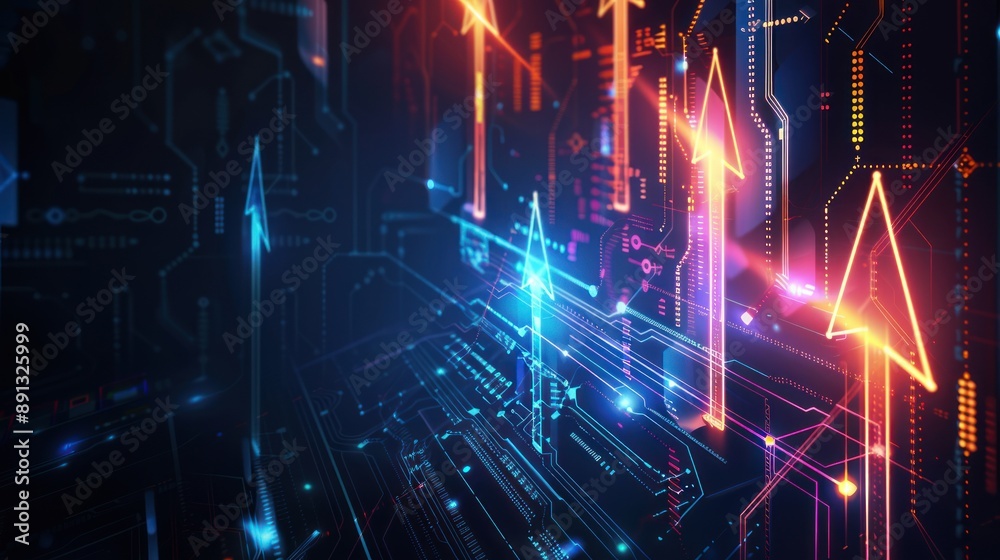 Abstract Digital Network with Glowing Arrows