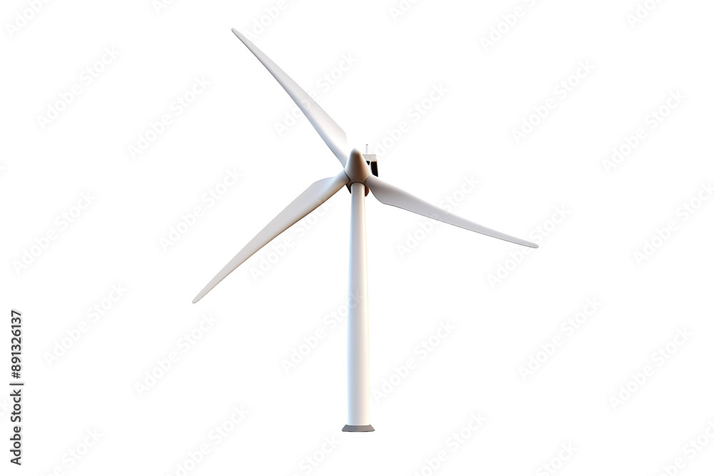 A Single Wind Turbine Stands Tall Against a White Sky on a Clear PNG or White Background. A Single Wind Turbine Stands Tall Against a White Sky on a Clear PNG or White Background.