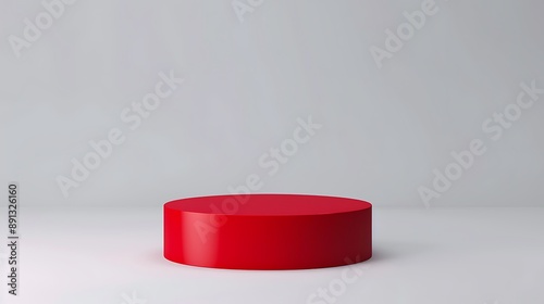 Vibrant Red Round Podium with Glossy Finish Perfect for Modern Display and Events photo