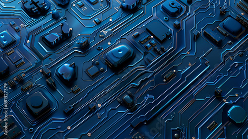 Electronic circuit Board under blue light as the technology background ,Circuit board background  Technology concept, dark background ,Analog circuit ,Electronic computer technology, digital chip