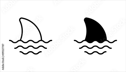 shark fin icon set, logo sign vector outline on white background