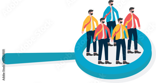 A crowd of people on the magnifying glass, Business concept illustration, vector, web page.

