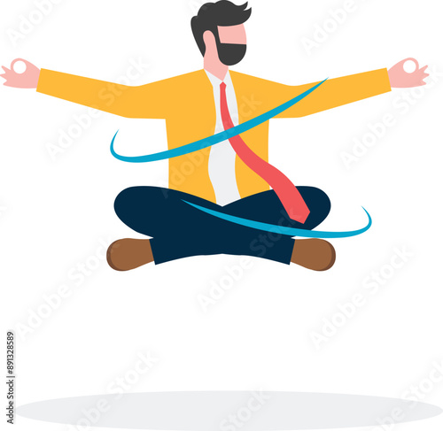 Businessman meditating, Business concept illustration, vector, web page.

