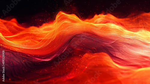 Molten Lava Flowing Through Volcanic Landscape photo