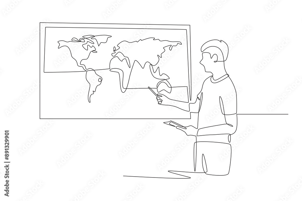 The man who outlined the world map. World map concept one-line drawing The man who outlined the world map. World map concept one-line drawing