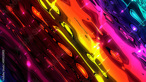 Colorful abstract painting with vibrant hues and a glossy surfac photo