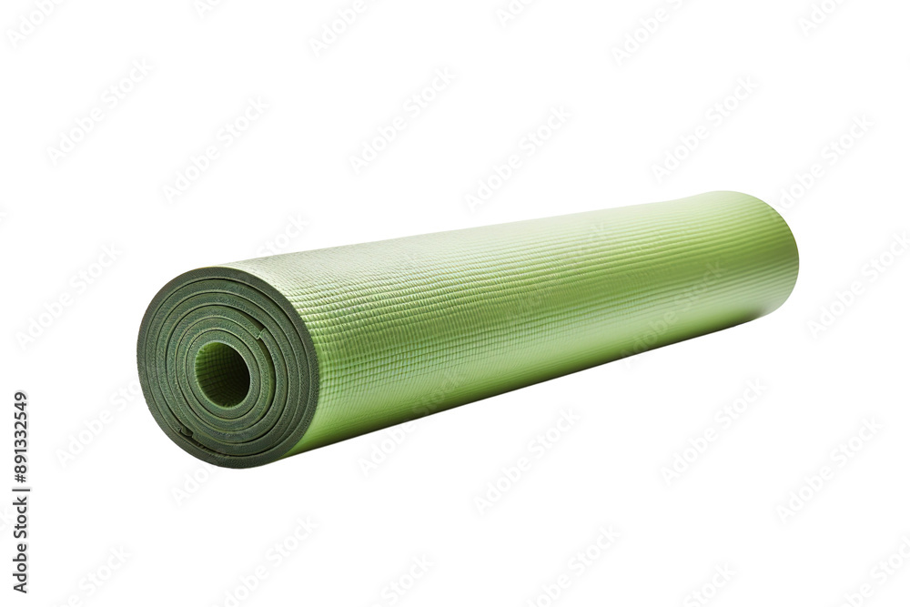 A Rolled Up Green Exercise Mat Ready For A Workout on a Clear PNG or White Background. A Rolled Up Green Exercise Mat Ready For A Workout on a Clear PNG or White Background.