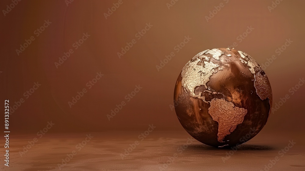 A large brown globe sits on a brown surface A large brown globe sits on a brown surface