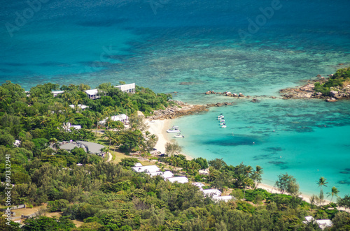 Spectacular aerial view of coral reefs from Cooks Look on Lizard Island. It is located on Great Barrier Reef in north-east part of Australia