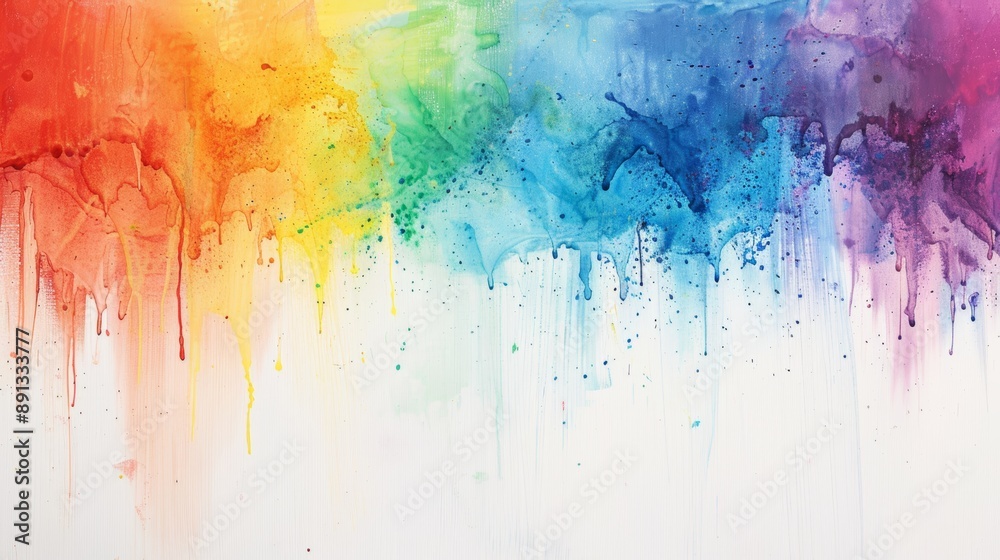 Fototapeta premium Vibrant watercolor abstract painting featuring a rainbow gradient blending into white space, perfect for artistic backgrounds and creative projects.