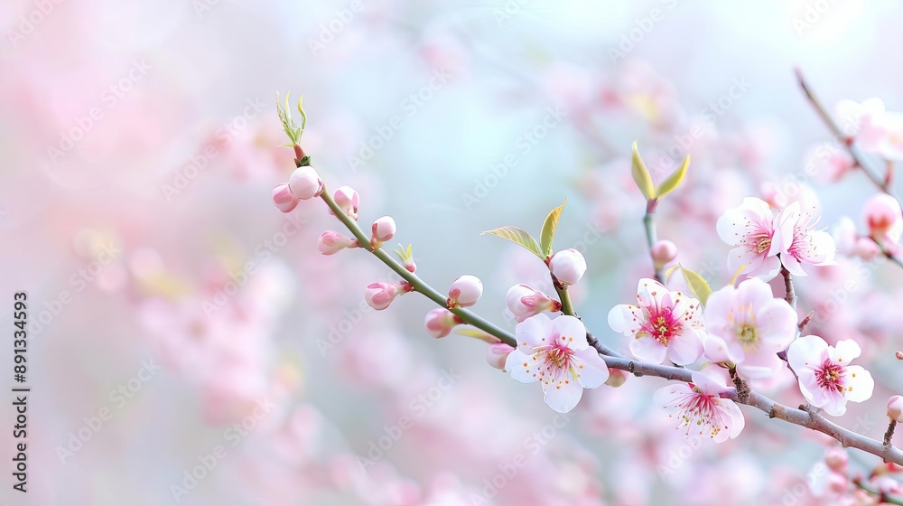 Soft focus image of a tree with budding flowers, gentle pastel tones, spring awakening Soft focus image of a tree with budding flowers, gentle pastel tones, spring awakening