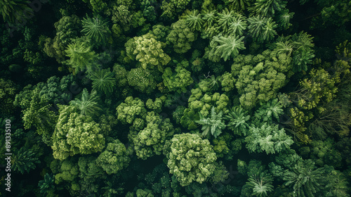 From above, a breathtaking view of a lush green forest. This diverse ecosystem is home to countless trees, providing oxygen and preserving our planet's health. © Mustafa
