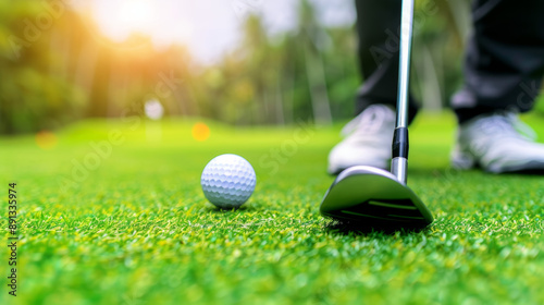 Golfer in starting position of driving a ball with a golf club