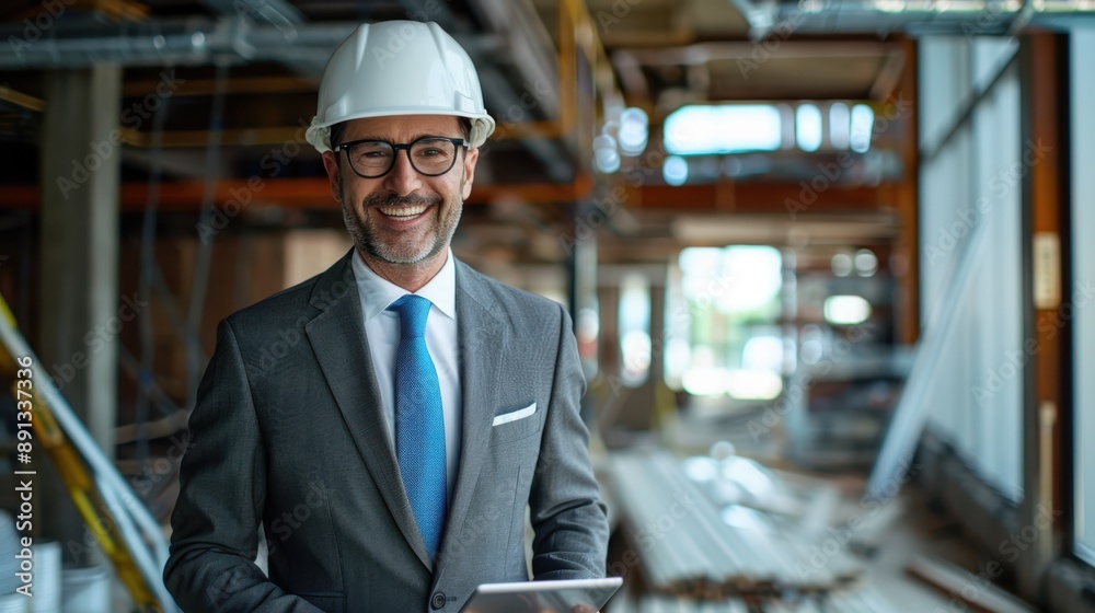 The smiling architect with tablet The smiling architect with tablet