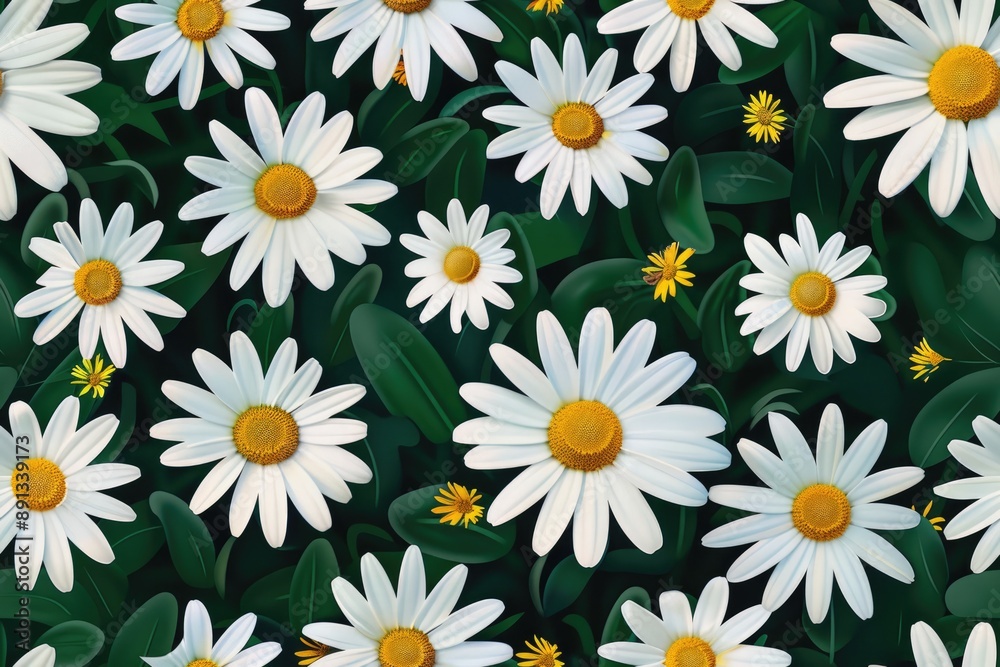 Seamless of vector art of daisies, Generative AI Seamless of vector art of daisies, Generative AI