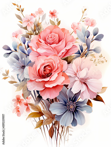 Wallpaper Mural watercolor floral bouquet isolated on white background  Torontodigital.ca