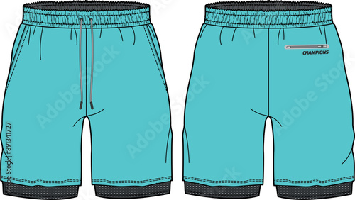 Sport track Shorts with compression tights design vector template, basketball shorts concept with front and back view for football, badminton and running active wear double layer trail shorts design