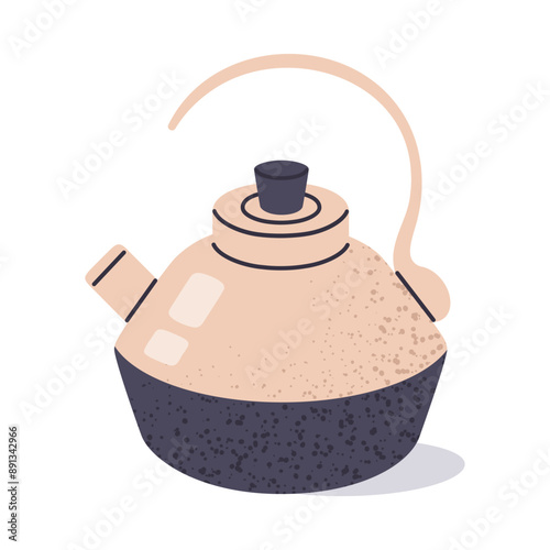 Hand drawn kettle. Retro style kitchenware, traditional tea kettle for hot tea beverage, vintage kitchen tableware flat vector illustration. Cute kettle on white