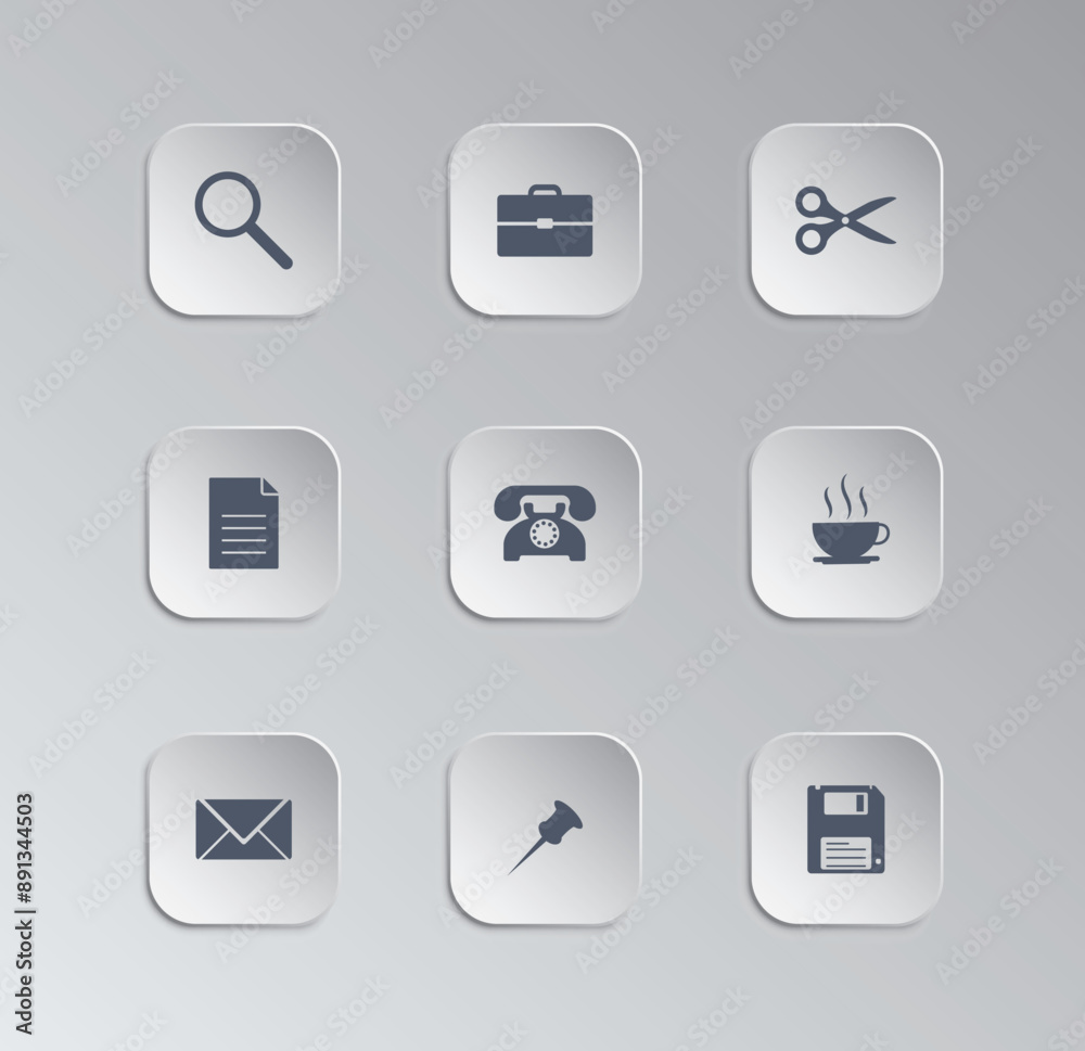 office based buttons collection with white and gray colors office based buttons collection with white and gray colors