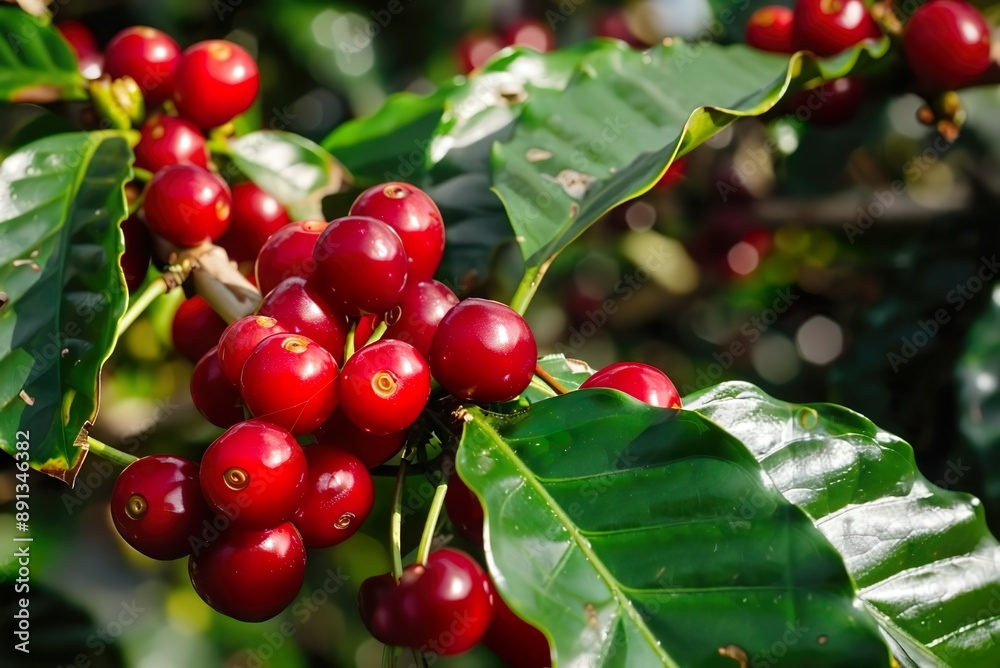 Ripe Coffee Berries on a Coffee Tree