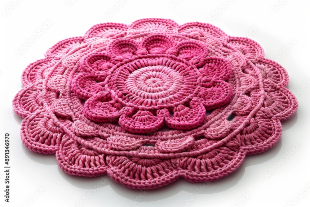Obraz premium Handmade Pink Crochet Doily - Intricate and Decorative Table Accent - Detailed Close-Up.