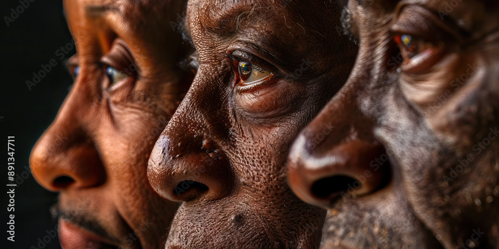 A row of African American faces, each with their unique story etched into their wrinkles and smile lines A row of African American faces, each with their unique story etched into their wrinkles and smile lines