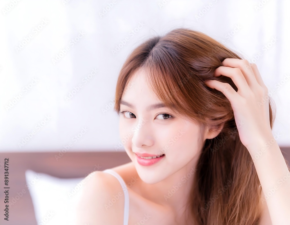 Portrait beautiful young asian woman with long hair and wellness treatment Portrait beautiful young asian woman with long hair and wellness treatment