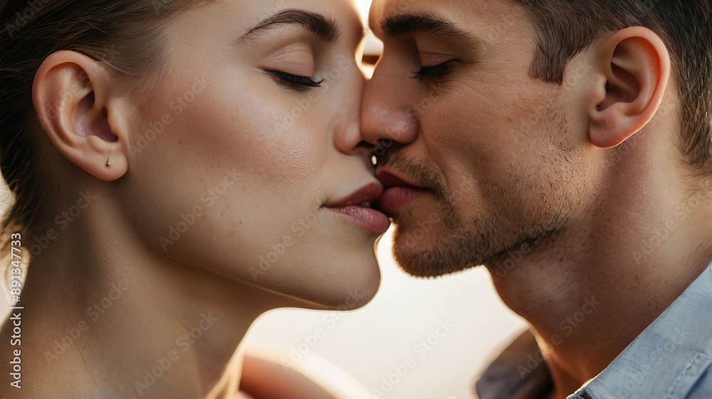 Intimate Close-Up of a Loving Couple Sharing a Tender Kiss Intimate Close-Up of a Loving Couple Sharing a Tender Kiss