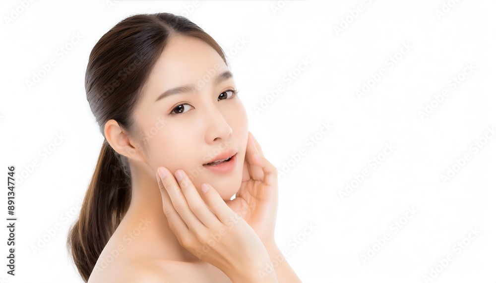 Asian woman face with clean skin, beauty and skin care Asian woman face with clean skin, beauty and skin care