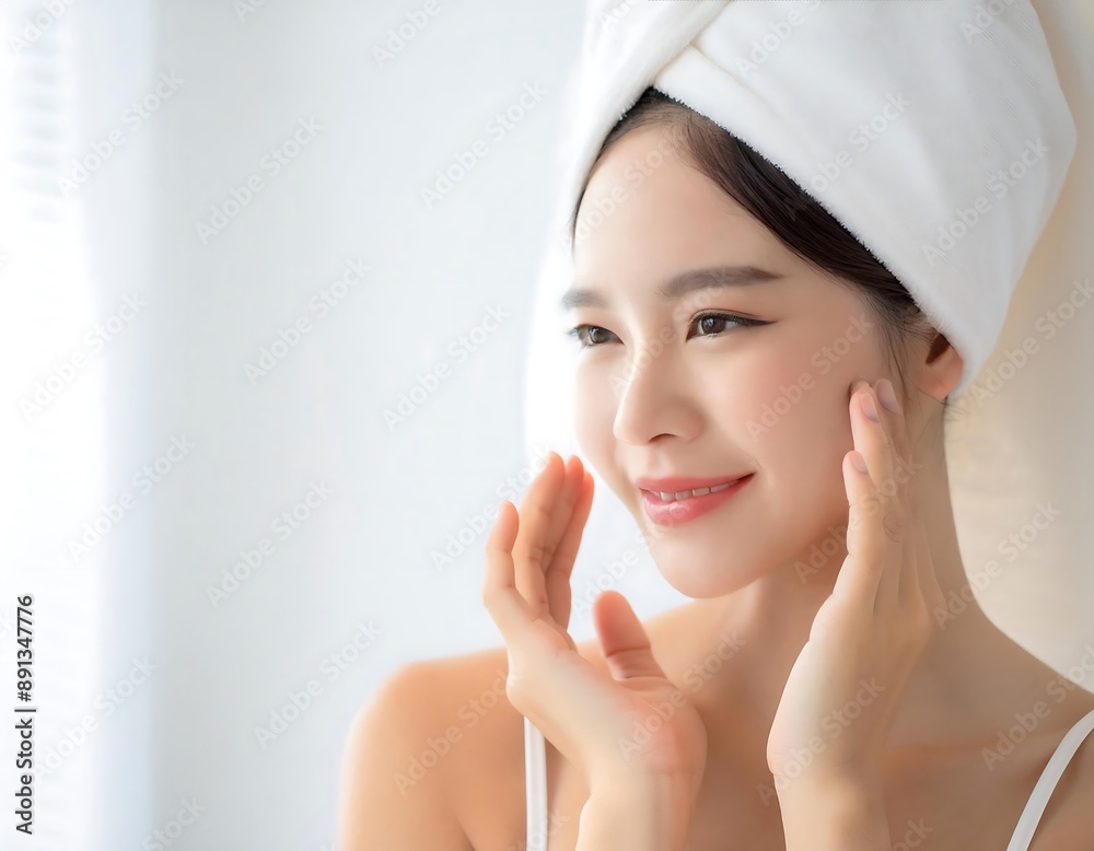 Asian woman face with clean skin, beauty and skin care Asian woman face with clean skin, beauty and skin care