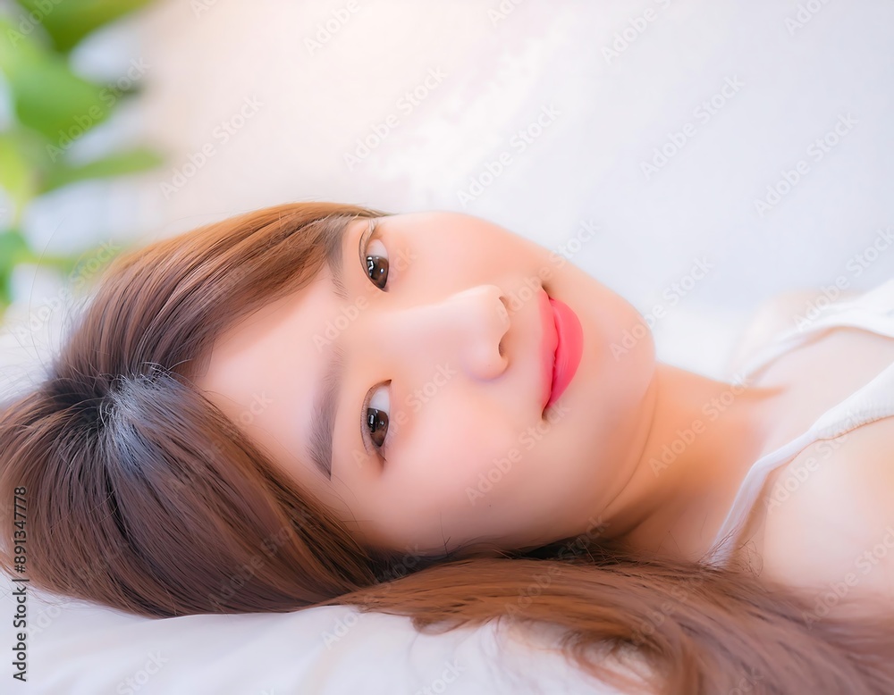 Young asian woman lying on bed