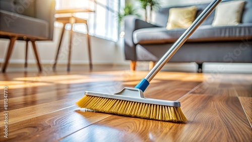 Wallpaper Mural Cleaning hardwood floor with push broom in living room Torontodigital.ca