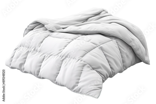 A Soft, White Comforter, Folded and Ready for Sleep on a Clear PNG or White Background. photo