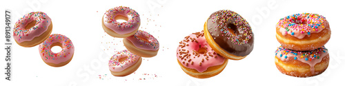 Set of Donuts with Sprinkles Isolated on Transparent Background png