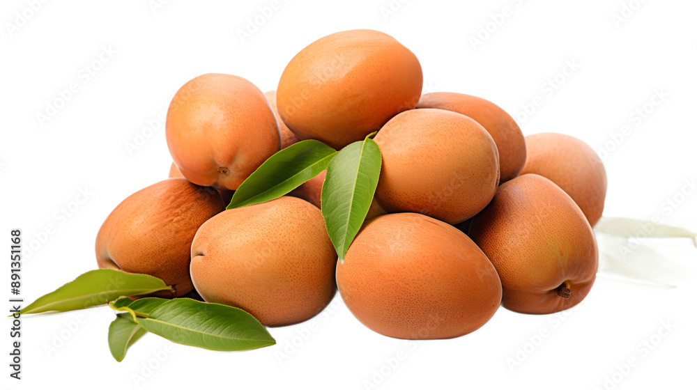 a pile of apricots with leaves on a white background a pile of apricots with leaves on a white background