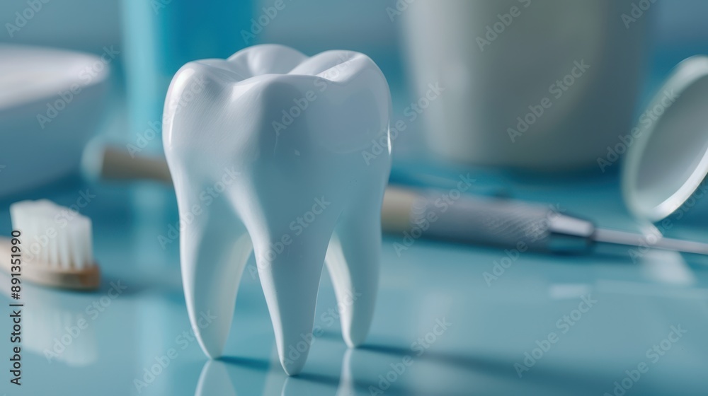 The tooth model and dental tools The tooth model and dental tools