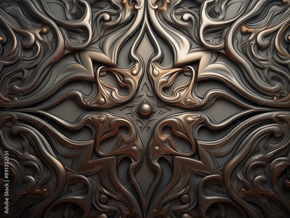Dark metal wall with traditional Islamic ornament. Close up photo. Forged fence flowers. Arabic texture. Antique and national Moroccan floral pattern. Generated by Ai technology