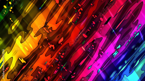 Colorful abstract painting with vibrant rainbow hues and a dynam photo