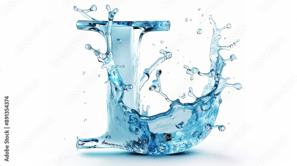 Capital letter L made of blue water splashes or ice on light background. Scrapbook activity. Generative AI Capital letter L made of blue water splashes or ice on light background. Scrapbook activity. Generative AI