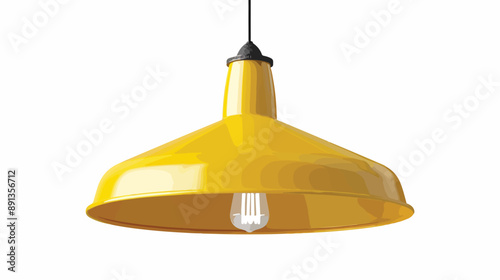 Realistic Hanging Lamp with Yellow Stylish Lampshade.