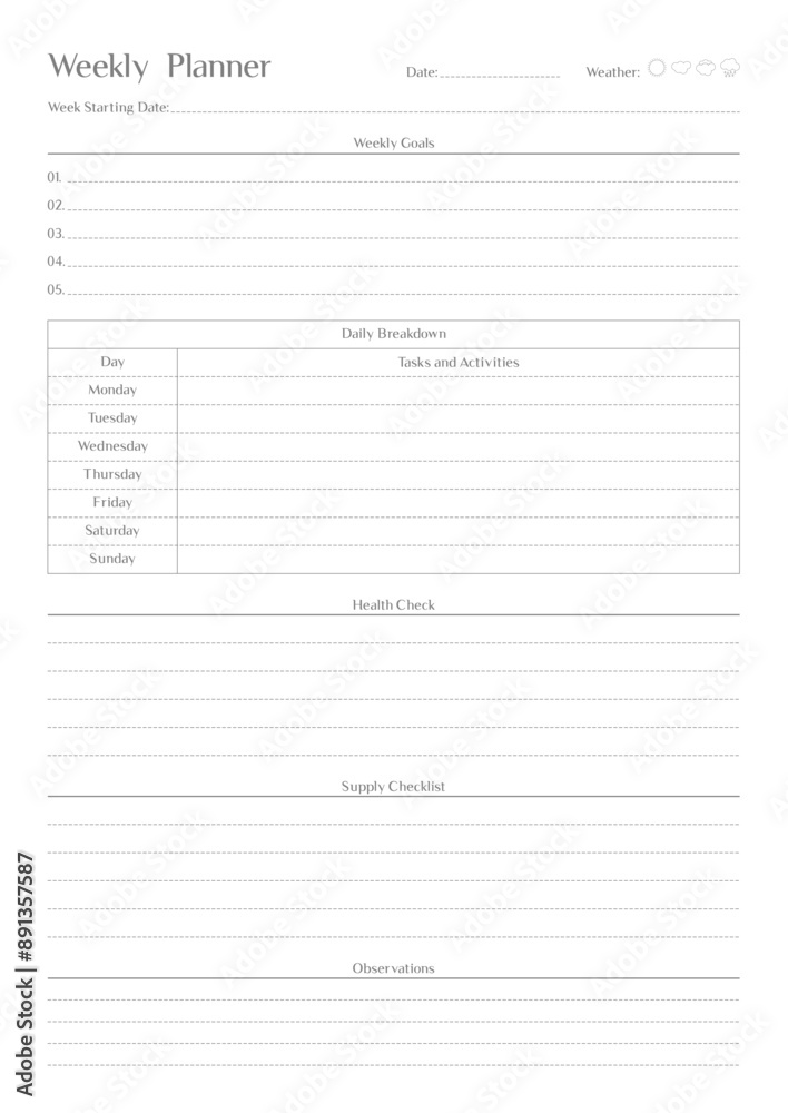 Versatile Generic Planning Pages and Planner Sheets Design Template for daily, weekly, and monthly organization for organizing daily routines and personal goals
Versatile Generic Planning Pages and Planner Sheets Design Template for daily, weekly, and monthly organization for organizing daily routines and personal goals