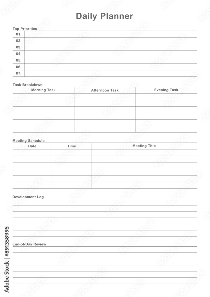 Versatile Generic Planning Pages and Planner Sheets Design Template for daily, weekly, and monthly organization for organizing daily routines and personal goals
Versatile Generic Planning Pages and Planner Sheets Design Template for daily, weekly, and monthly organization for organizing daily routines and personal goals