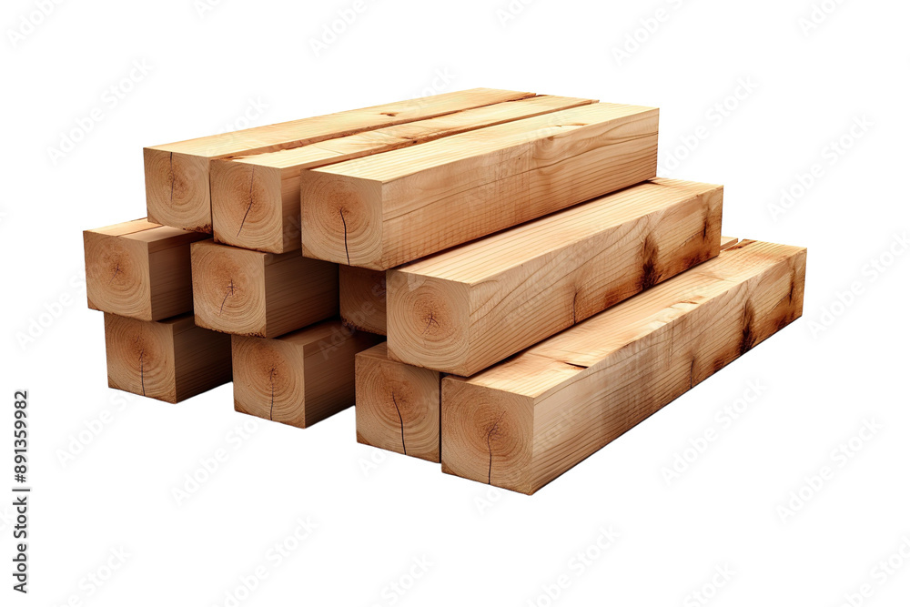 A Stack of Unfinished Cedar Beams Ready for Construction on a Clear PNG or White Background. A Stack of Unfinished Cedar Beams Ready for Construction on a Clear PNG or White Background.