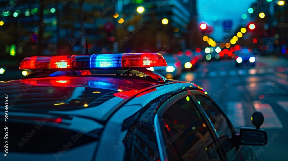 Flashing Red and Blue Lights of Police Car Flashing Red and Blue Lights of Police Car