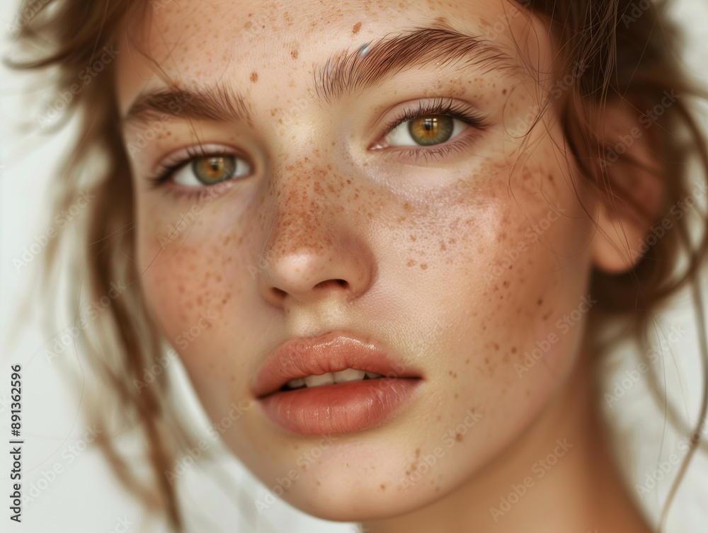 Captivating Natural Beauty: Highlighting the Unique Charm of Freckles and Green Eyes in an Intimate, Close-Up Portrait that Embraces Youthful Radiance and Timeless Elegance Captivating Natural Beauty: Highlighting the Unique Charm of Freckles and Green Eyes in an Intimate, Close-Up Portrait that Embraces Youthful Radiance and Timeless Elegance