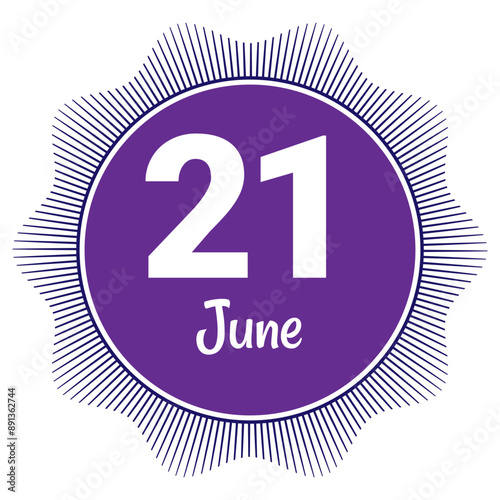 21 June, Date template. Useful design for calendar or event promotion. Vector illustration EPS 10 File. Isolated on white background. 