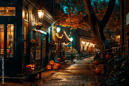 City decorated for Halloween