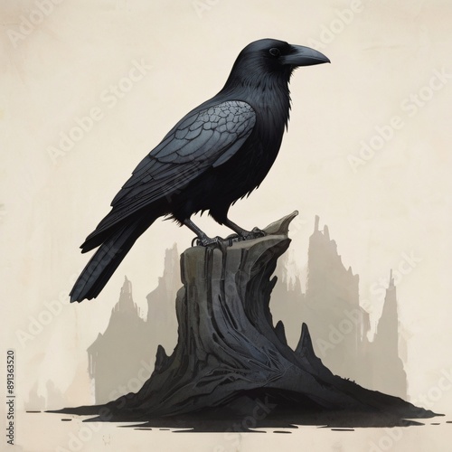 alone crow stand on the object illustration