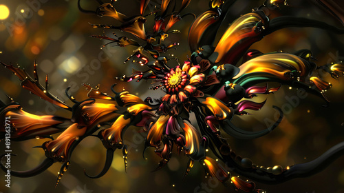 Fractal flower with intricate patterns and glowing petals photo